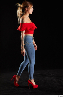 Daisy Lee 1 blue jeans dressed red high heels red…